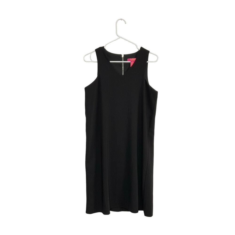 Catherine Malandrino Minimalist Black Sleeveless V-Neck Shift Dress Sz 6 Small